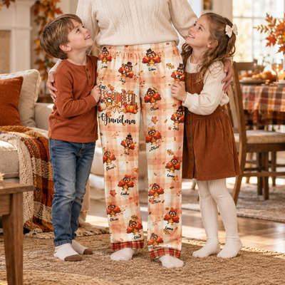 One Thankful Grandma Custom Grandkids Turkey - Thanksgiving Fall Season Apparels - Personalized Lounge Pants