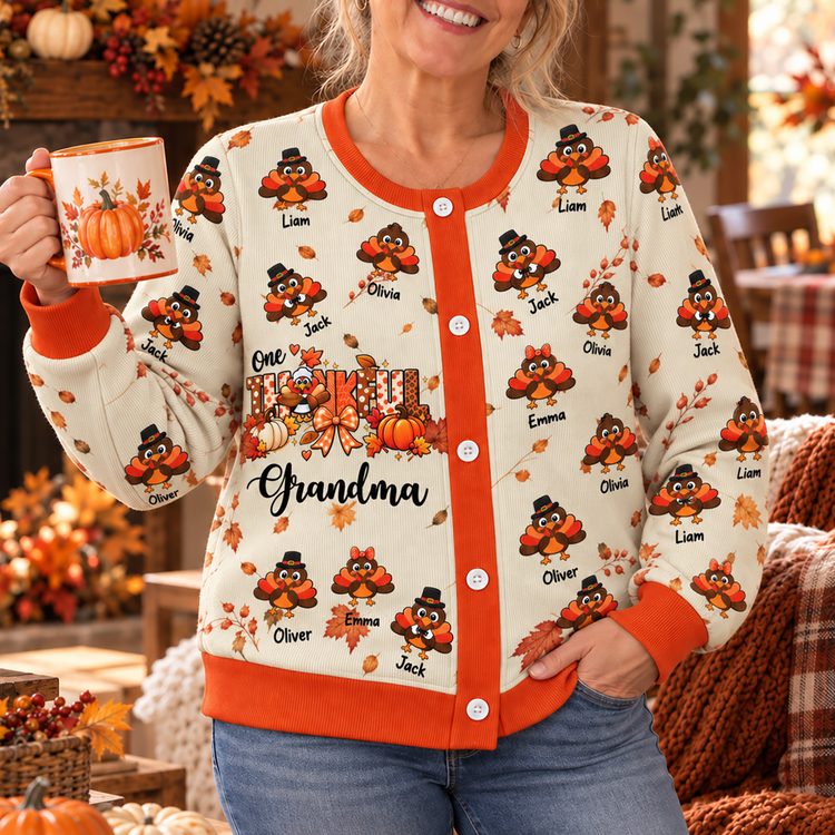 One-Thankful-Grandma-Custom-Grandkids-Turkey-Thanksgiving-Fall-Season-Apparels-Personalized-Cardigan-1