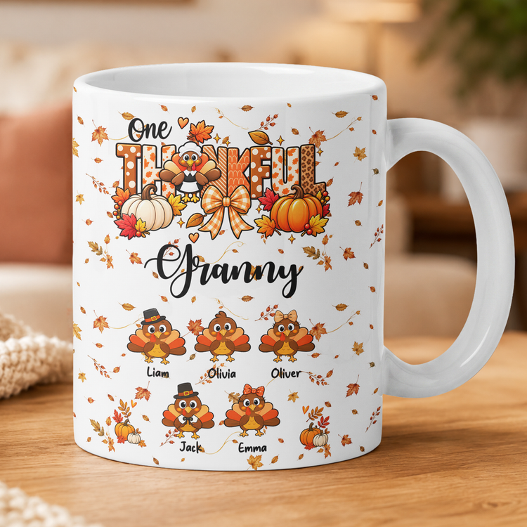 One-Thankful-Grandma-Custom-Grandkids-Turkey-Thanksgiving-Fall-Season-Decorations-Personalized-Mug-4