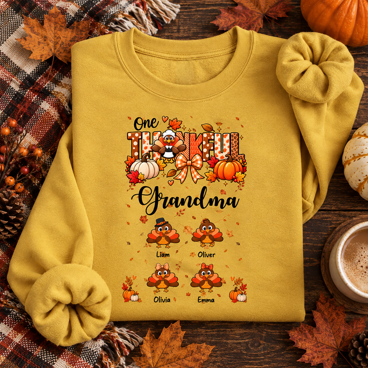 One-Thankful-Grandma-Custom-Grandkids-Turkey-Thanksgiving-Fall-Season-Decorations-Personalized-Shirt-1