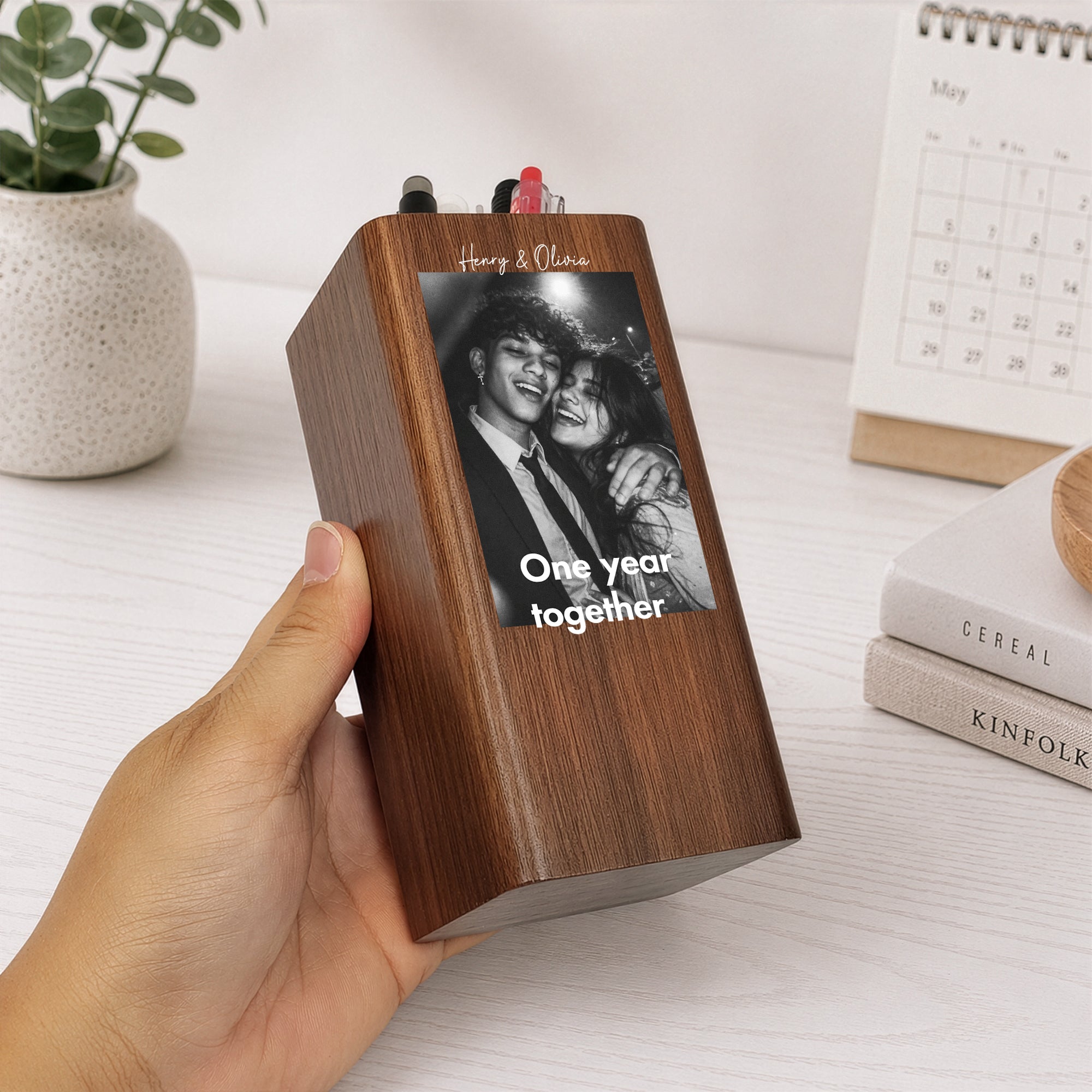 One-Year-Together,-Aniversary-Gift-For-Boyfriend,-For-Him-Personalized-Pen-Holder-With-Clock3