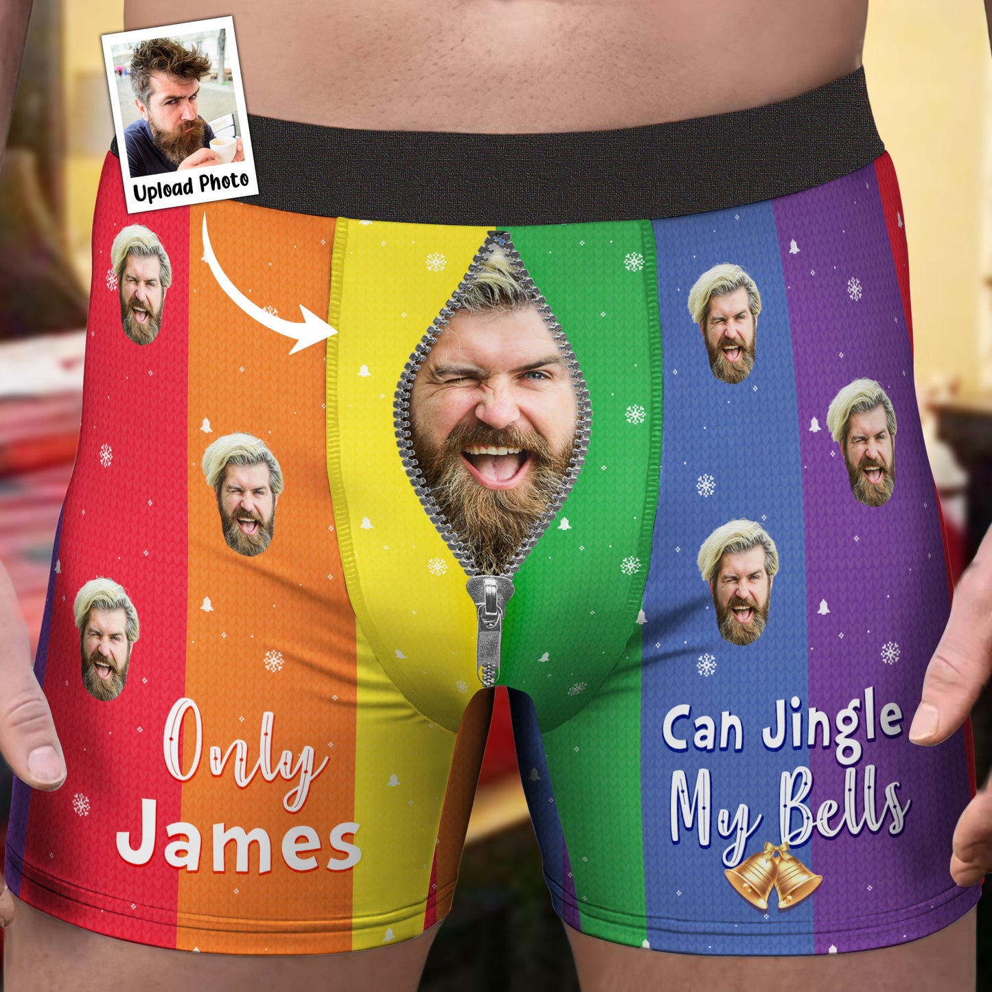 Only Wife Can Jingle My Bells - Personalized Photo Men's Boxer