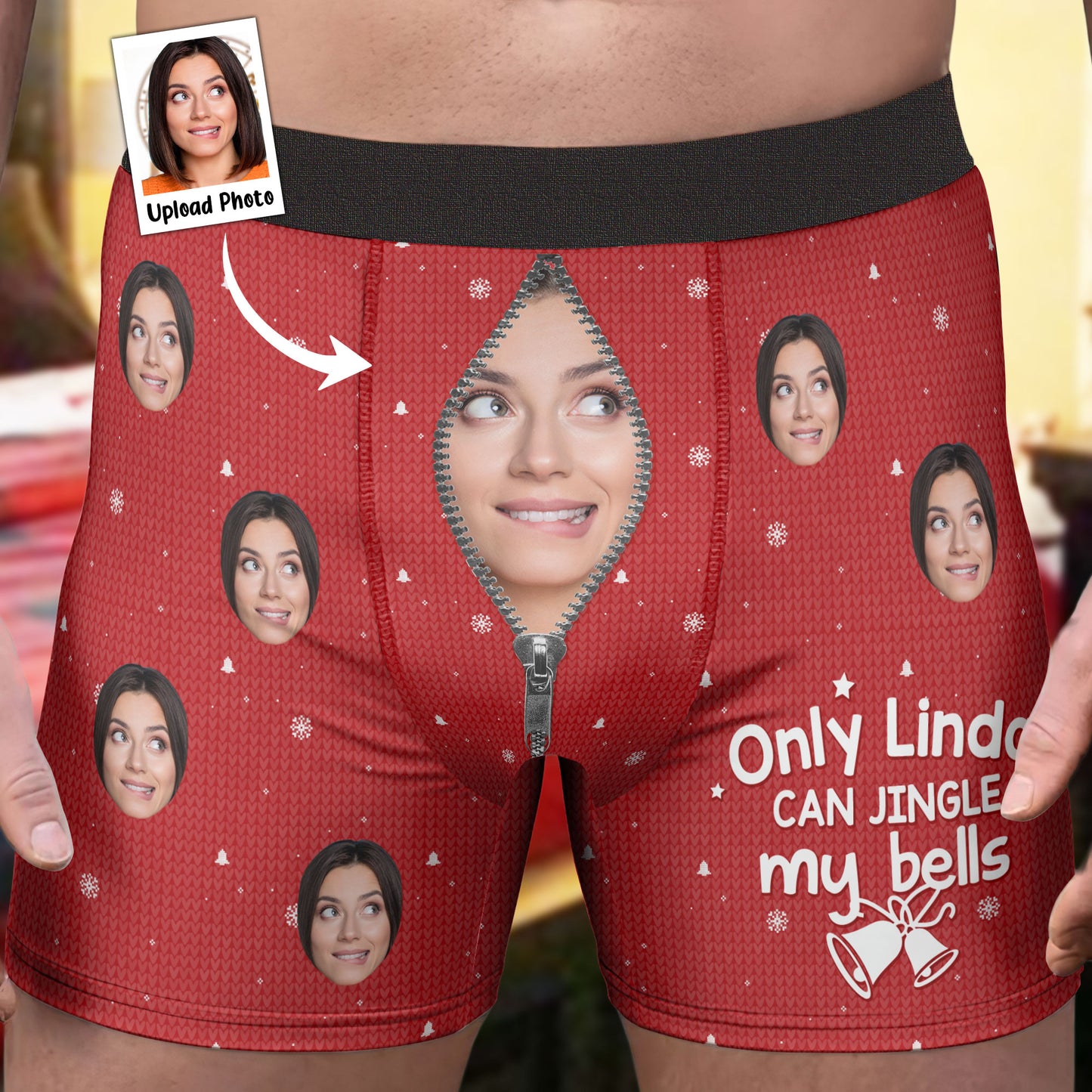 Only My Husband Can Jingle My Bells - Personalized Photo Men's Boxer Briefs