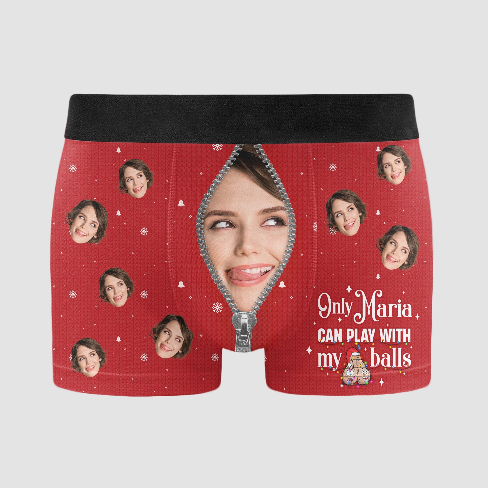 Only Wife Can Play With My Balls - Personalized Photo Men's Boxer Briefs - Christmas Gift For Husband