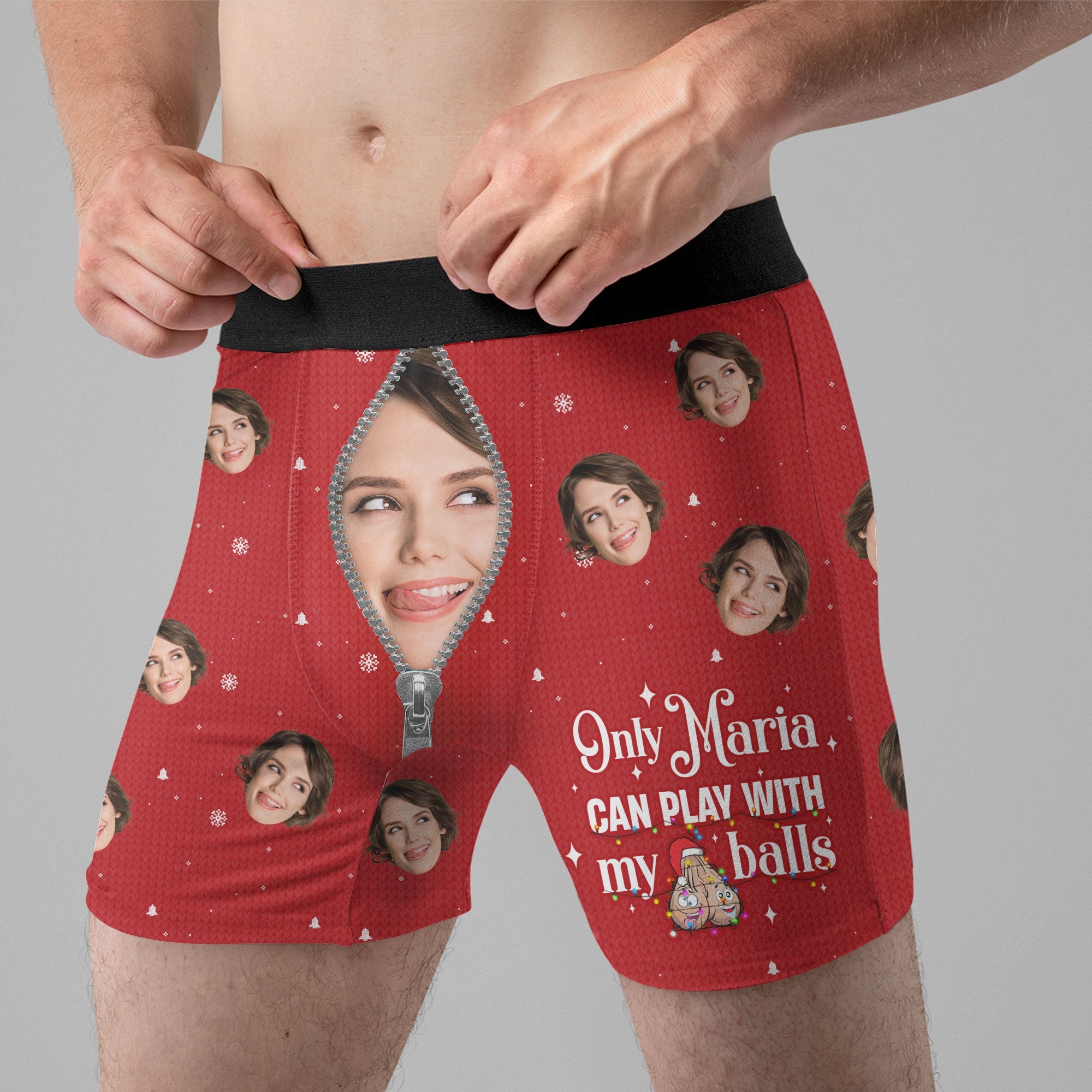 Only Wife Can Play With My Balls - Personalized Photo Men's Boxer Briefs - Christmas Gift For Husband