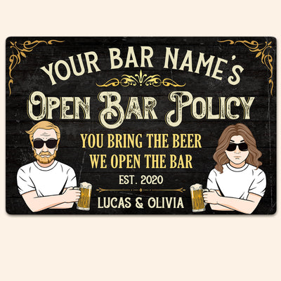 Open Bar Policy - Man Cave - Personalized Metal Sign
