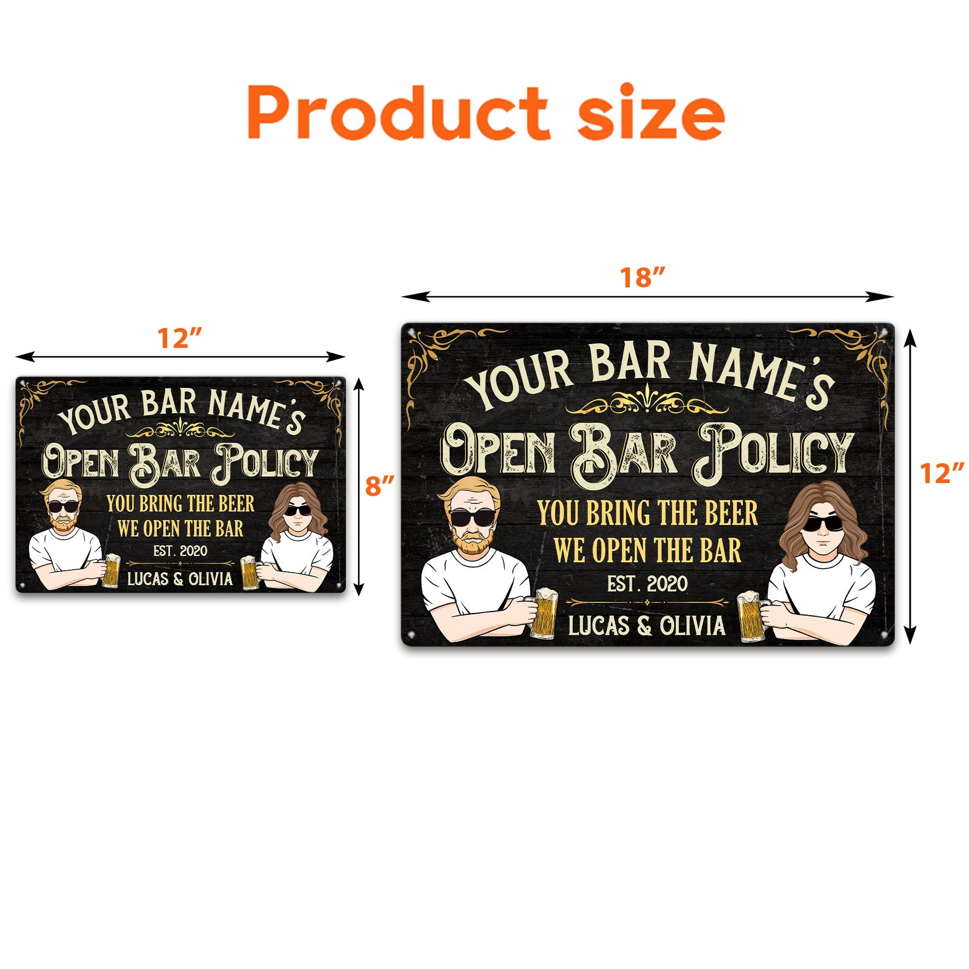 Open Bar Policy - Man Cave - Personalized Metal Sign - Welcome Sign To Bar Gift For Bar Owner, Father, Man, Friend