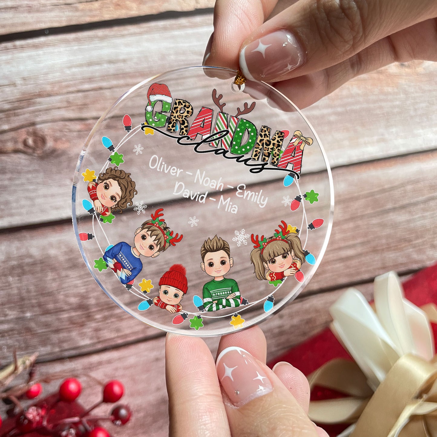 Ornament Gifts For Grandma Claus - Personalized Acrylic Ornament