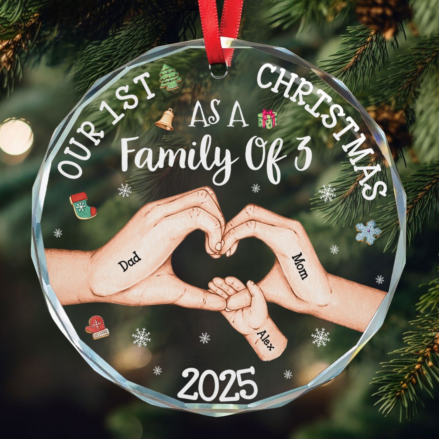 Our 1st Christmas As A Family Of 3 - Personalized Glass Ornament