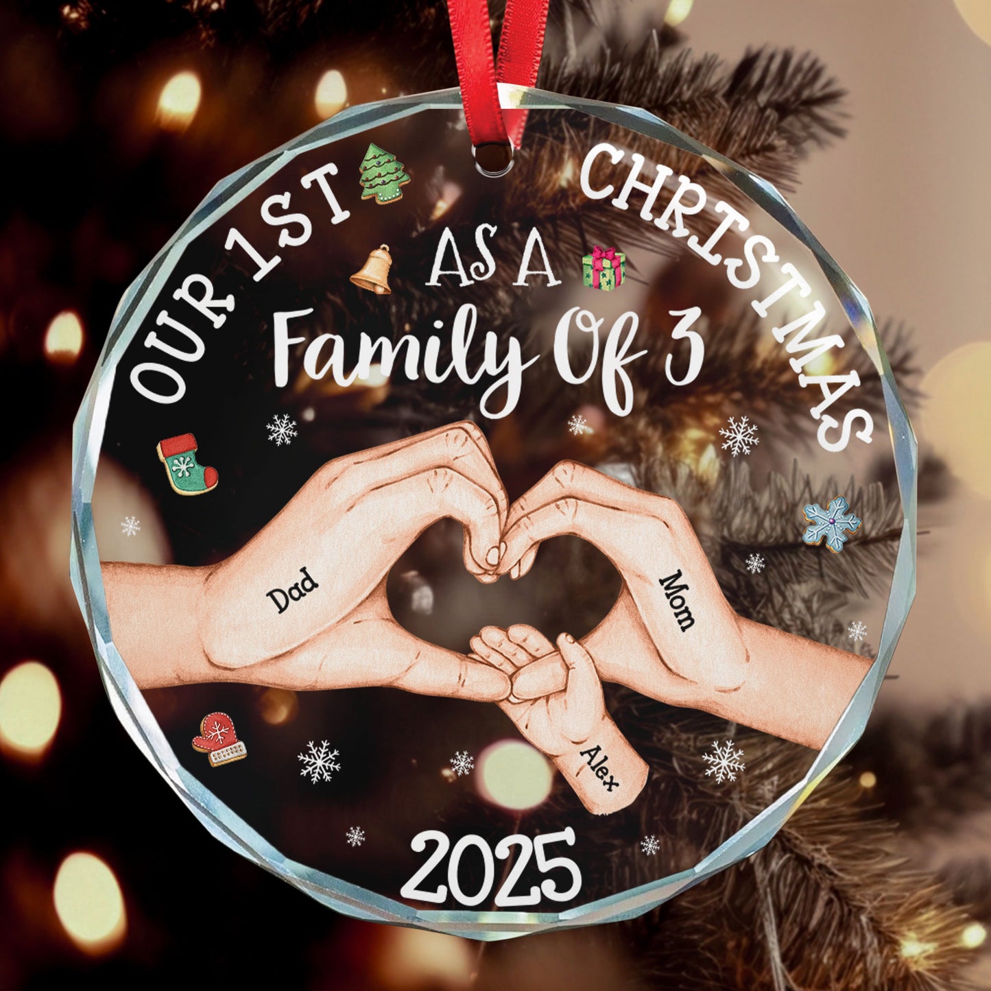 Our 1st Christmas As A Family Of 3 - Personalized Glass Ornament
