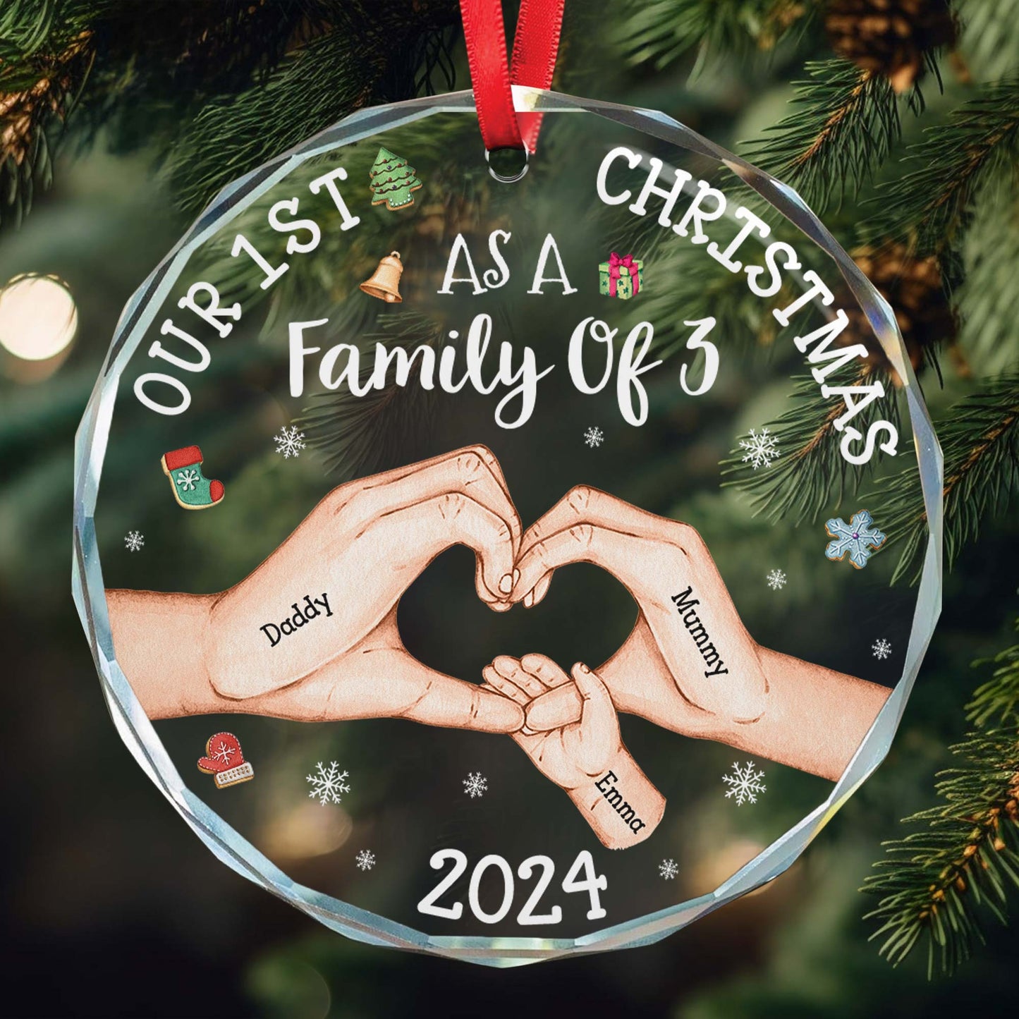 Our 1st Christmas As A Family Of 3 - Personalized Glass Ornament