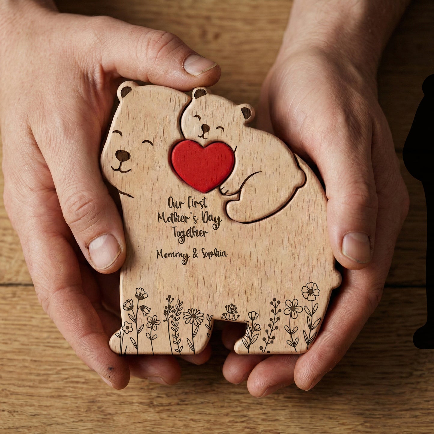 Our 1st Mother's Day Together - Mama Bear Mom & Baby Cub - Floral Style - Personalized Puzzle