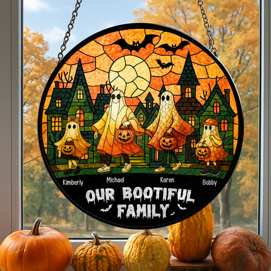 Our Bootiful Family - Personalized Stained Glass Window Hanging Suncatcher