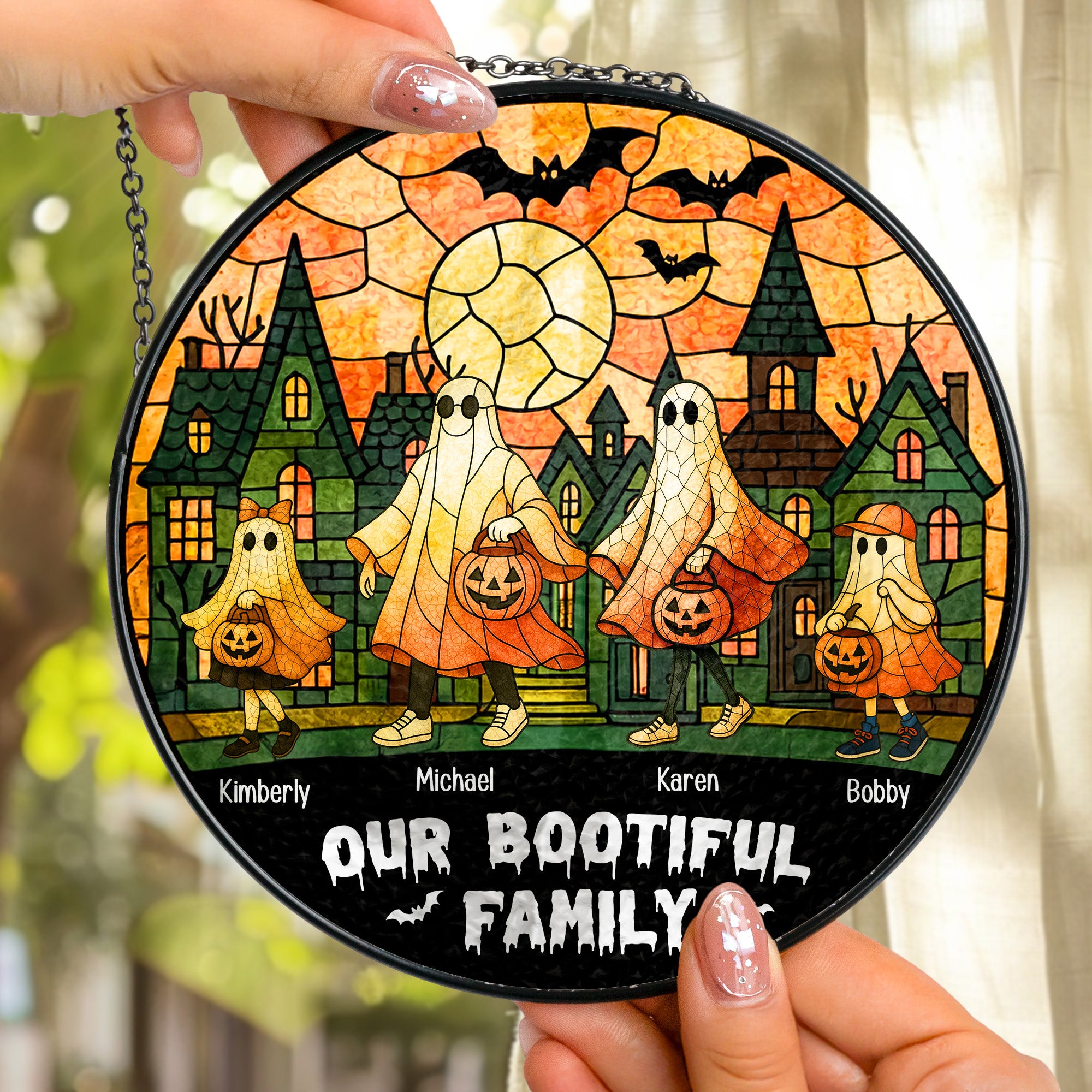 Our Bootiful Family - Personalized Stained Glass Window Hanging Suncatcher