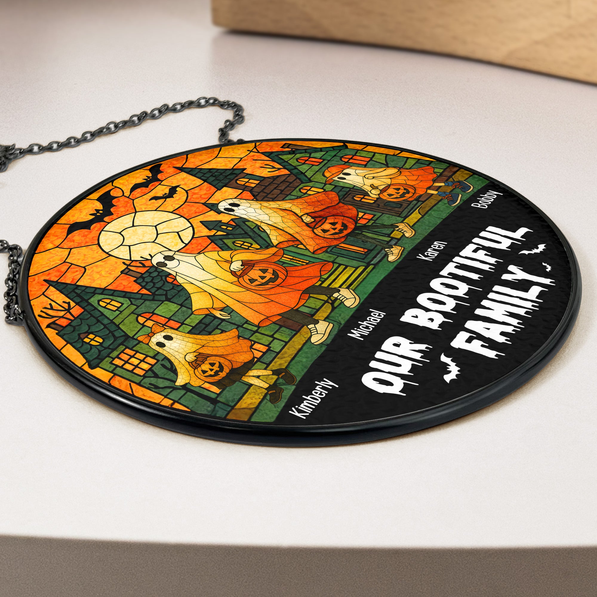 Our Bootiful Family - Personalized Stained Glass Window Hanging Suncatcher