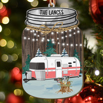 Our Camper - Personalized Mason Jar Shaped Wooden Ornament