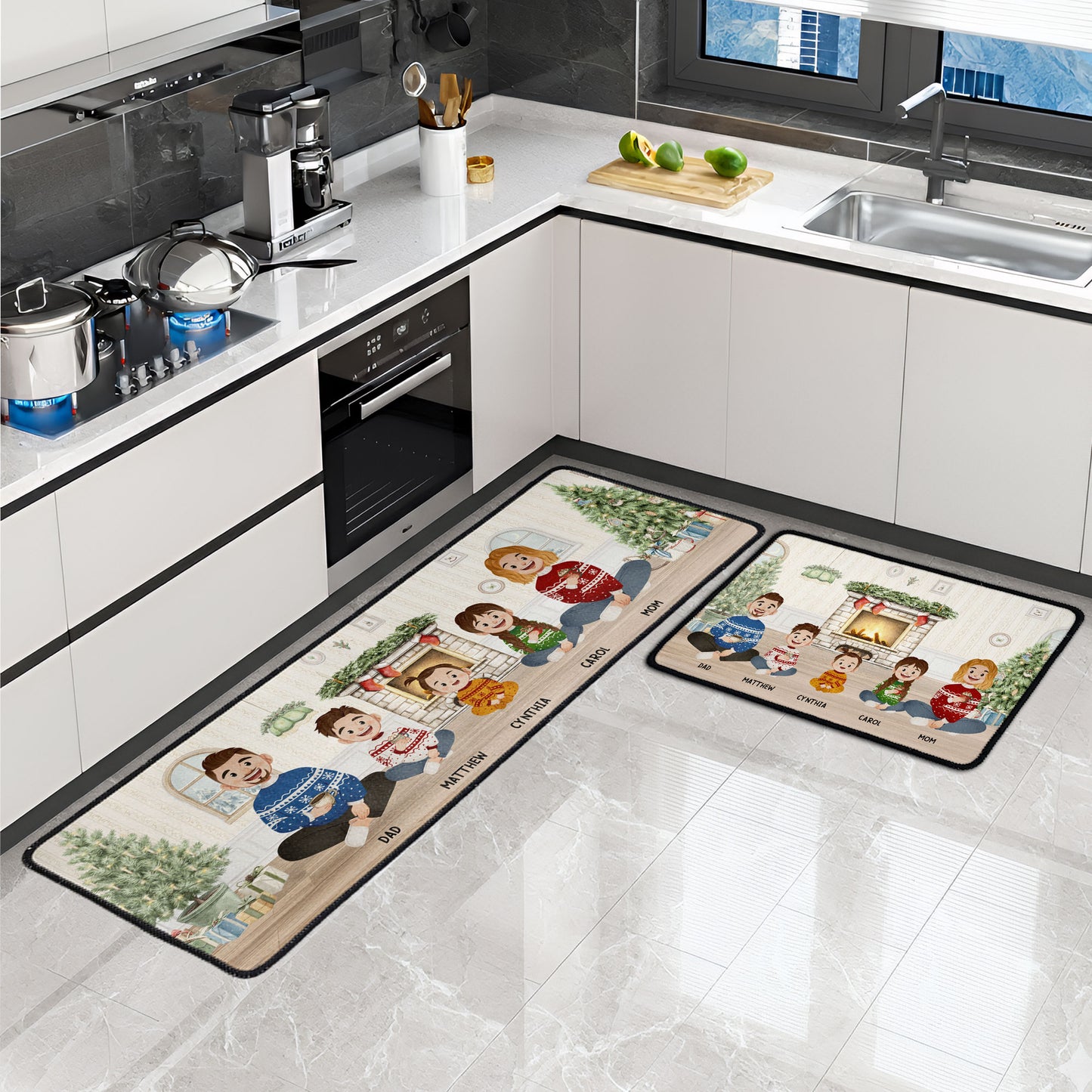 Our Christmas Family Sitting Vintage Style - Personalized Runner Rug