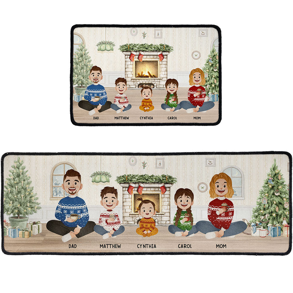 Our Christmas Family Sitting Vintage Style - Personalized Runner Rug