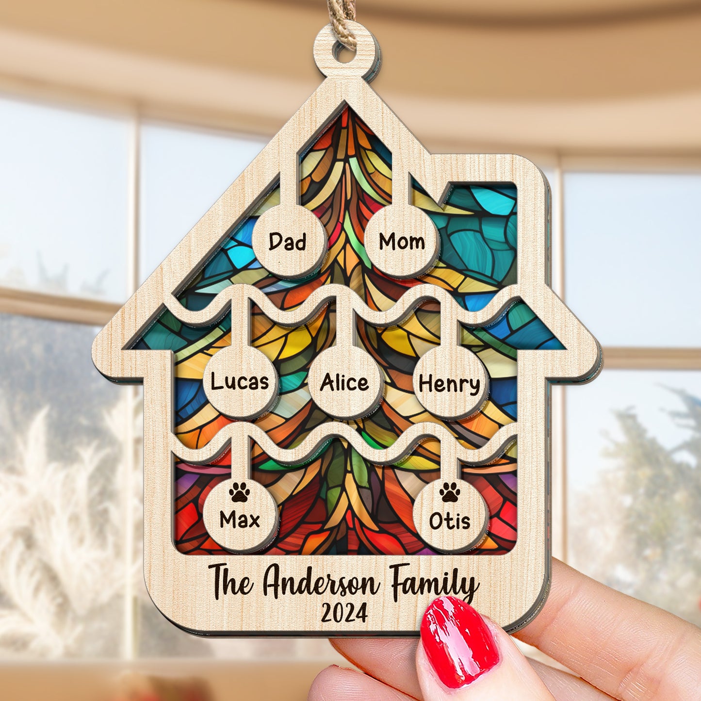 Our Family At Christmas 2024 - Personalized Suncatcher Ornament