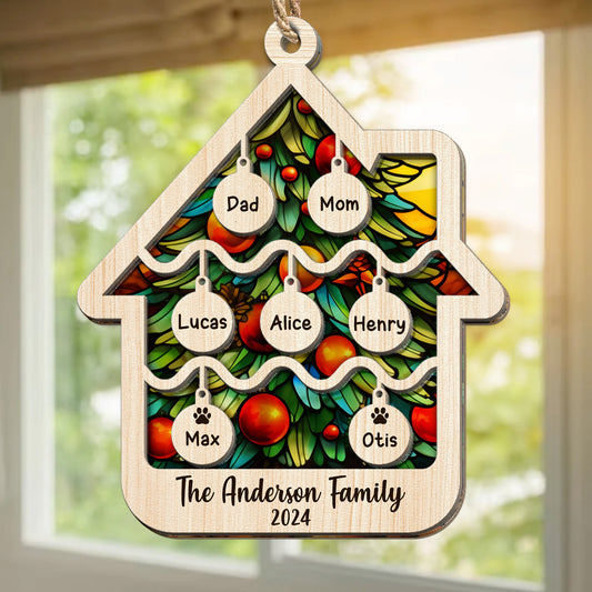 Our Family At Christmas 2024 - Personalized Suncatcher Ornament