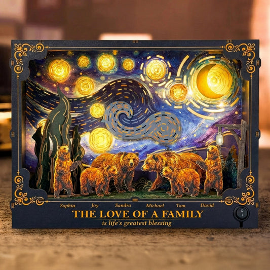 Our Family - Bear Family - Starry Night Theme - Personalized DIY Book Nook Kit