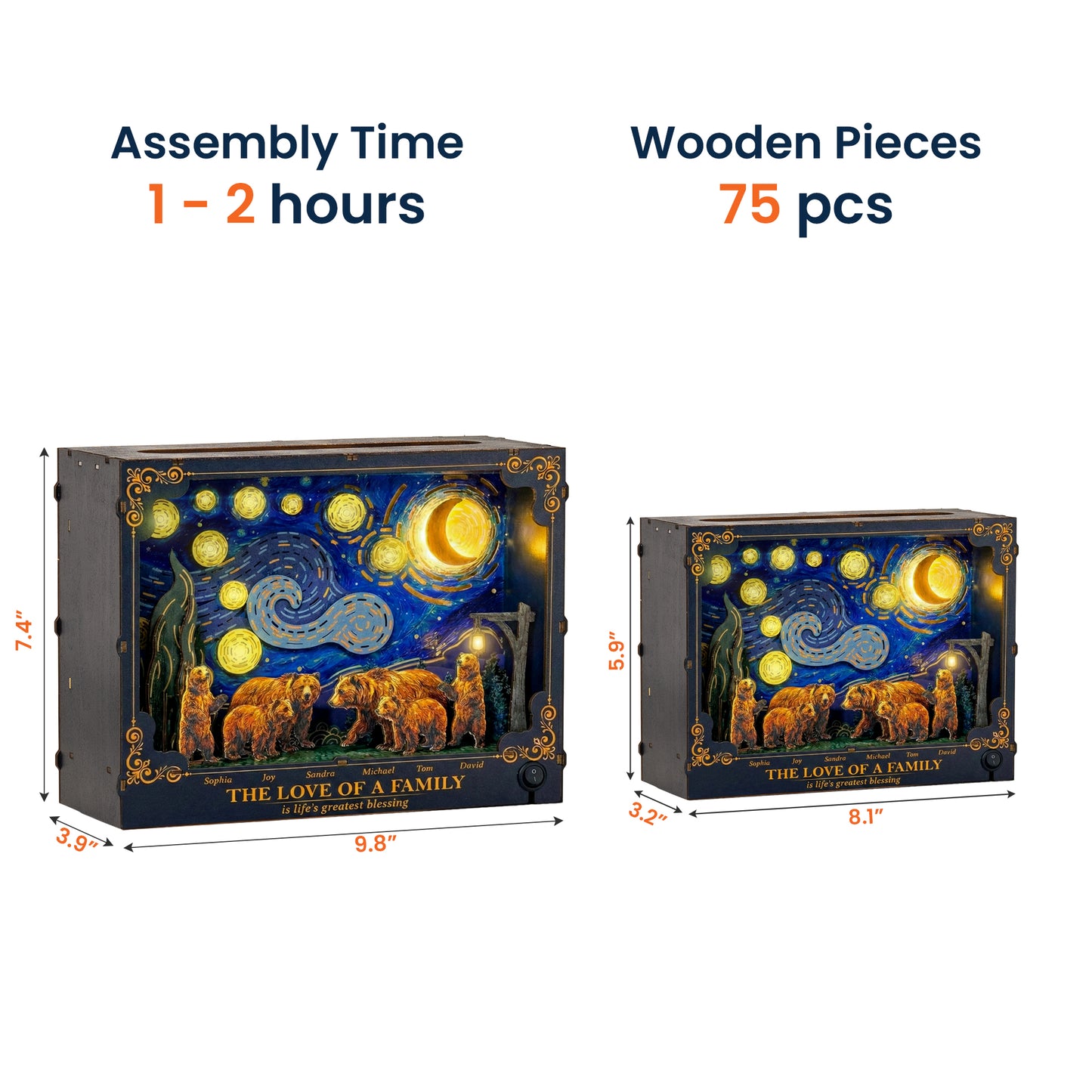 Our Family - Bear Family - Starry Night Theme - Personalized DIY Book Nook Kit