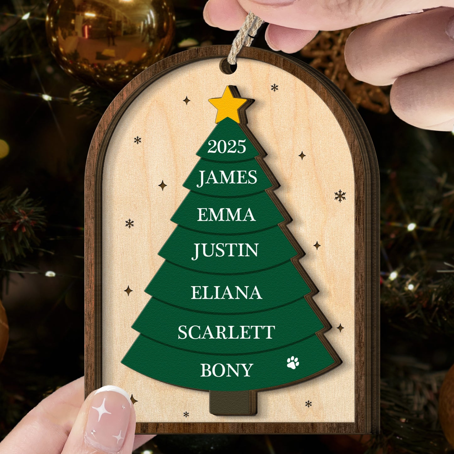 Our Family Christmas Tree Name 2 Layers Christmas Ornament - Personalized Wooden Ornament