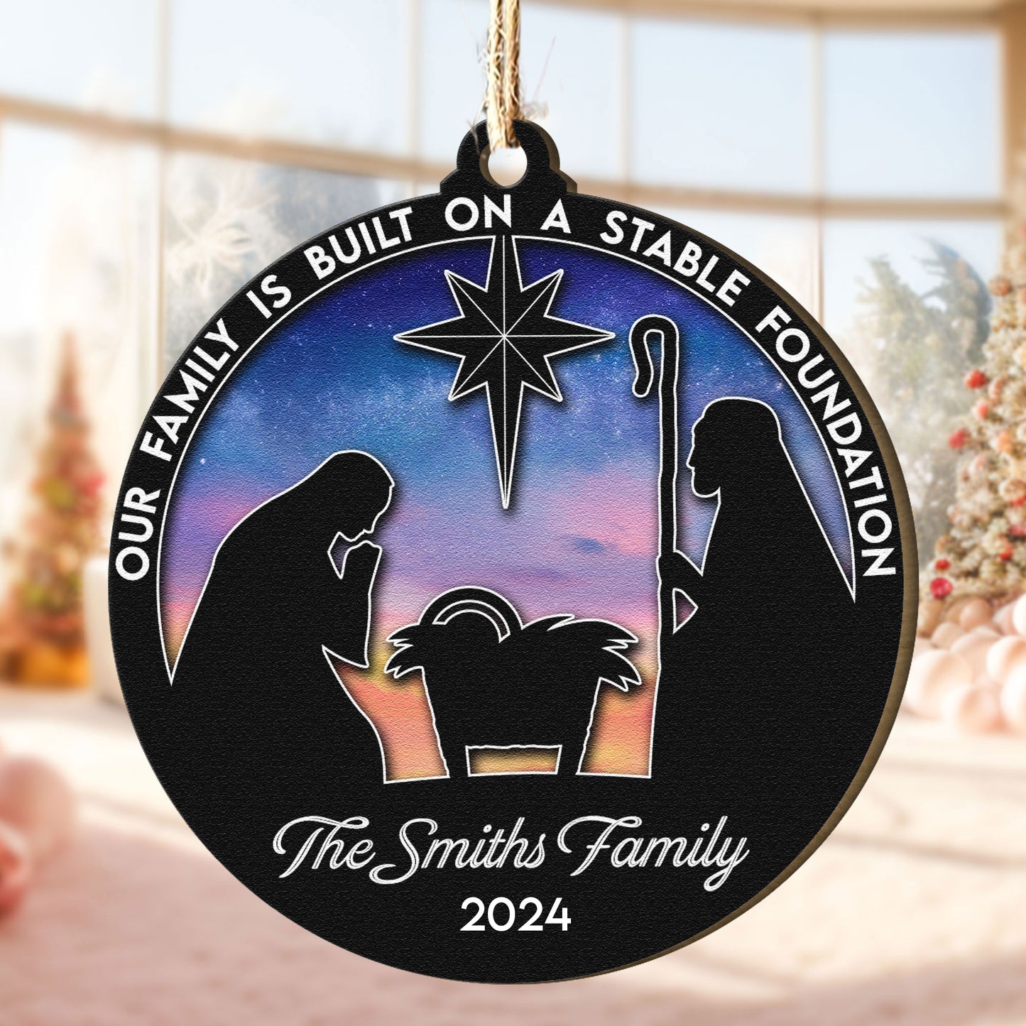 Our Family Is Built On A Stable Foundation- Nativity - Personalized Wooden Ornament