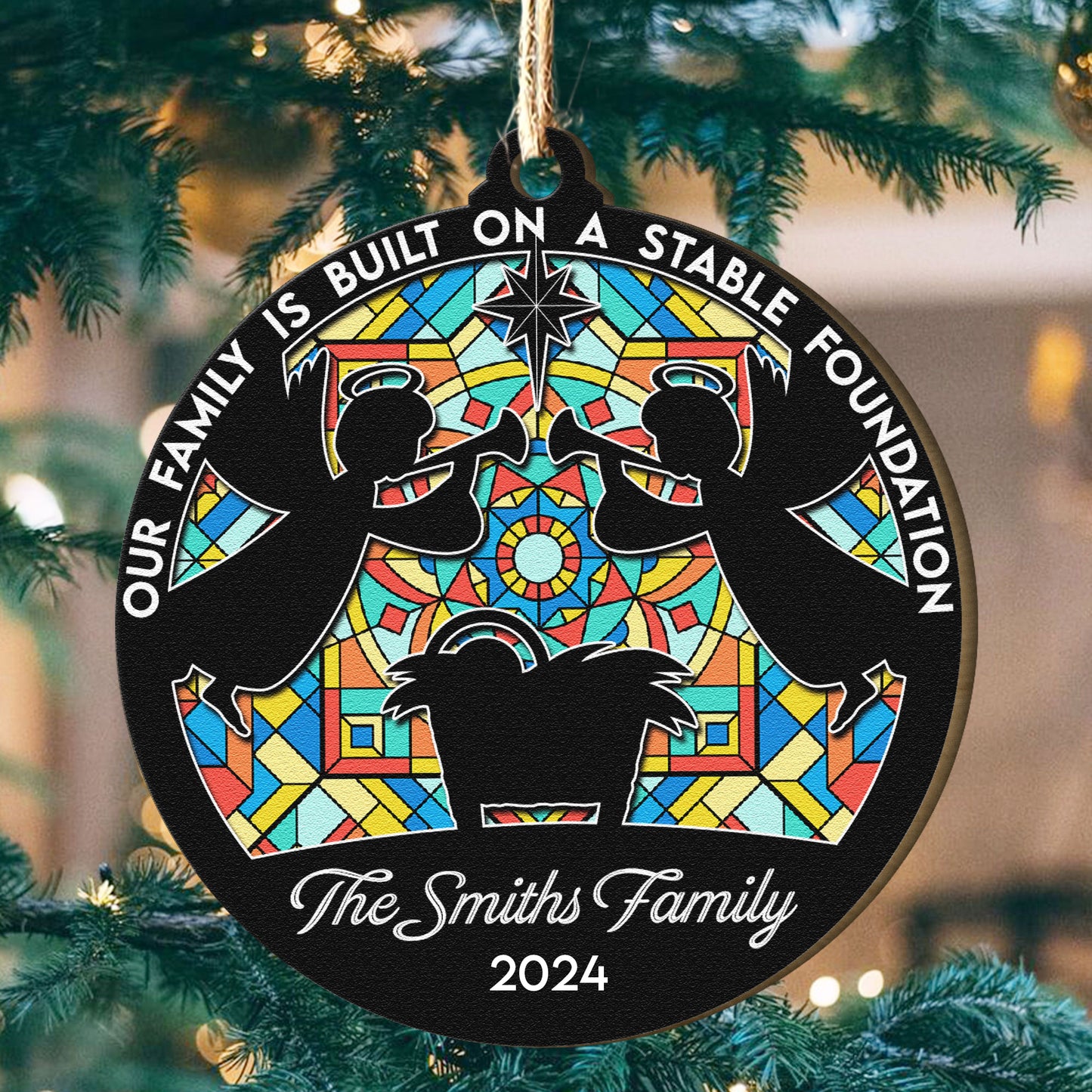 Our Family Is Built On A Stable Foundation- Nativity - Personalized Wooden Ornament