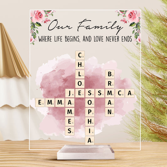 Our Family Love, Name Scrabble Style - Personalized Acrylic Plaque