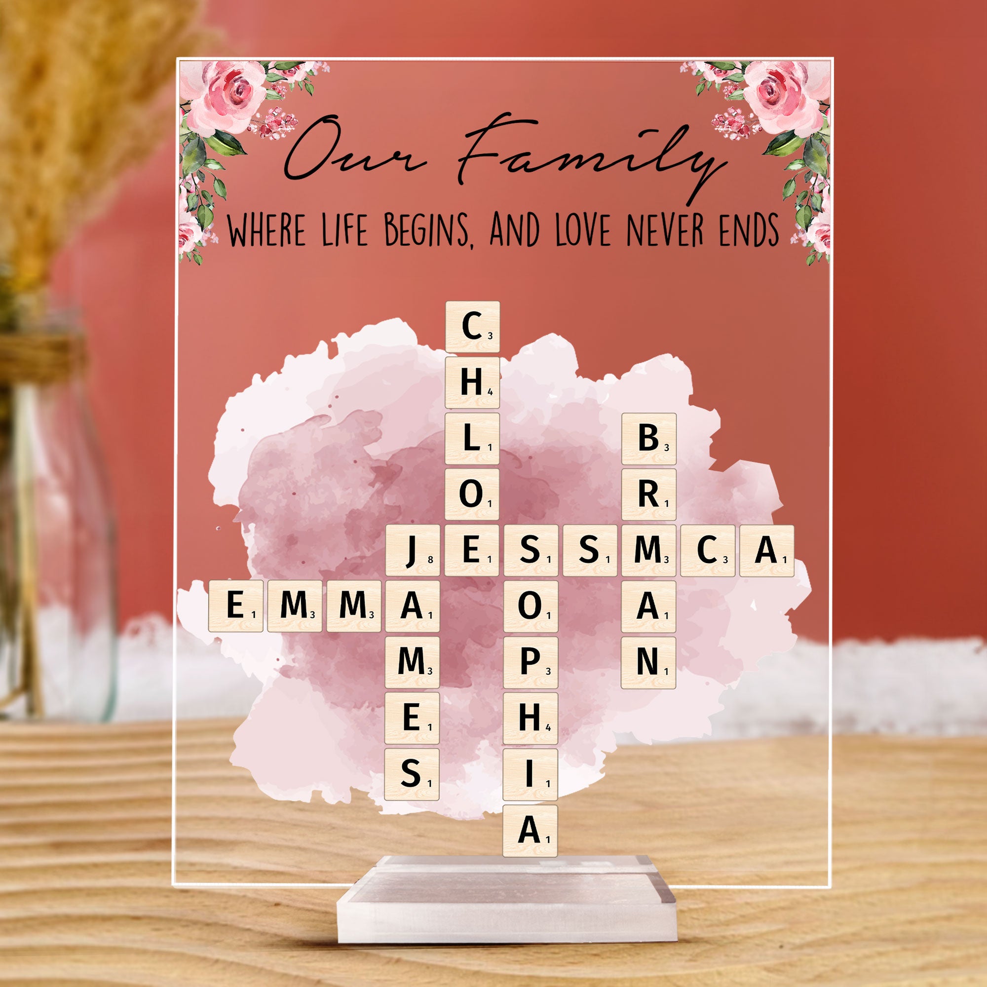 Our Family Love, Name Scrabble Style - Personalized Acrylic Plaque