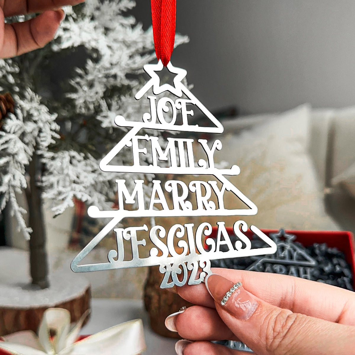 Our Family Names 2024 Christmas Tree - Personalized Metal Ornament