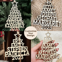 Custom Family Names 2023 Christmas Tree Up To 14 Names - Personalized Wooden Ornament