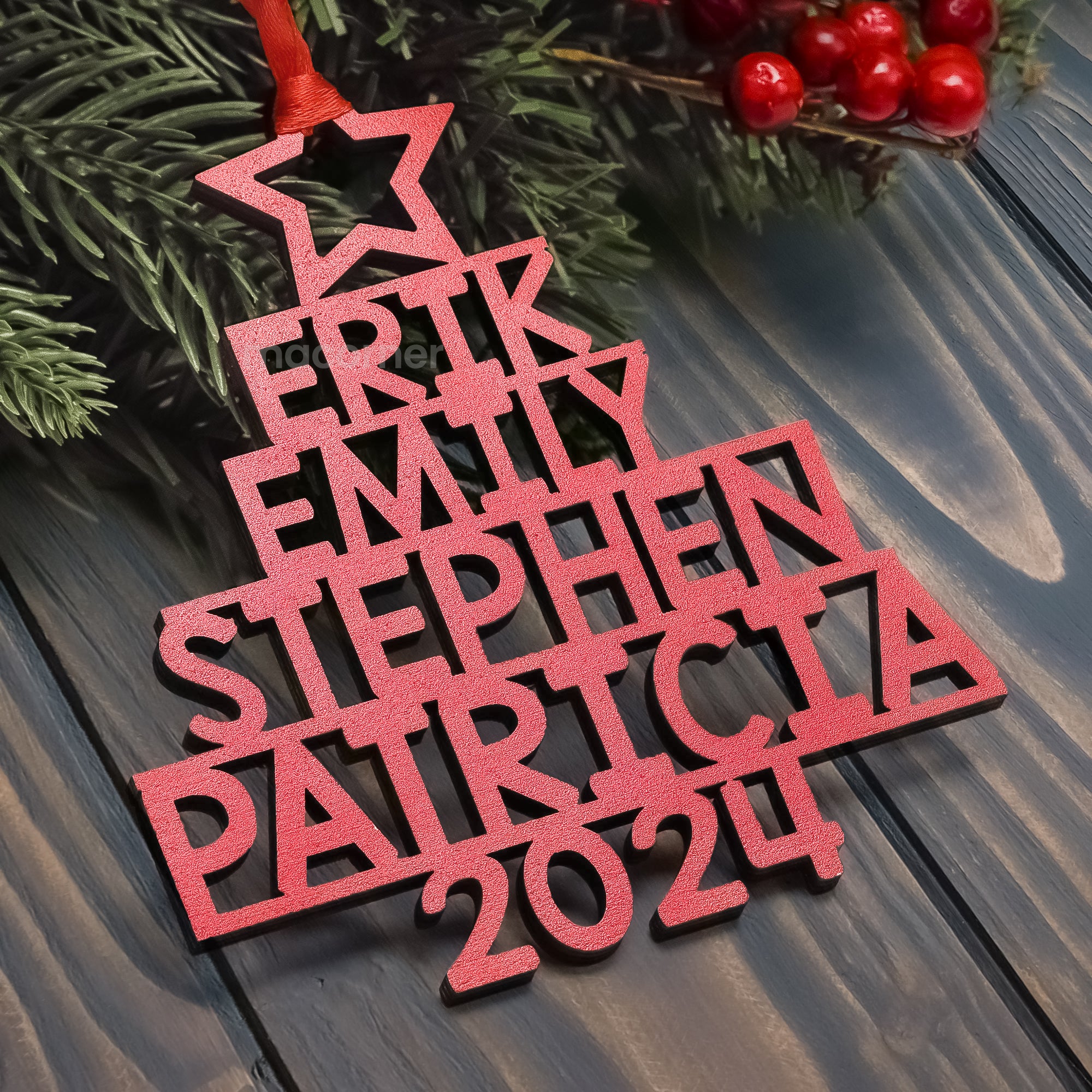 Custom Family Names 2024 Christmas Tree Up To 14 Names - Personalized Family Ornament