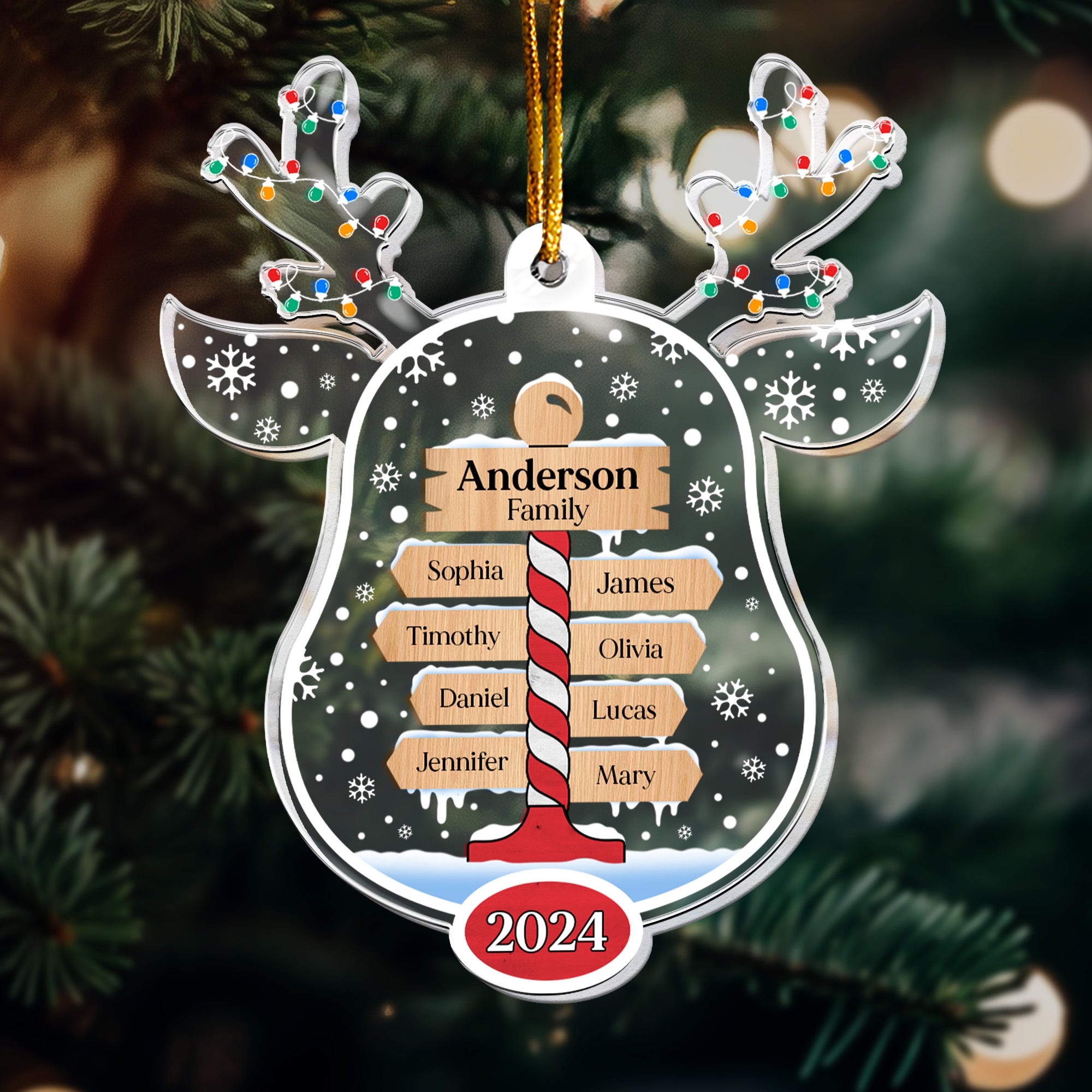 Our Family North Pole Reindeer Shaped - Personalized Acrylic Ornament