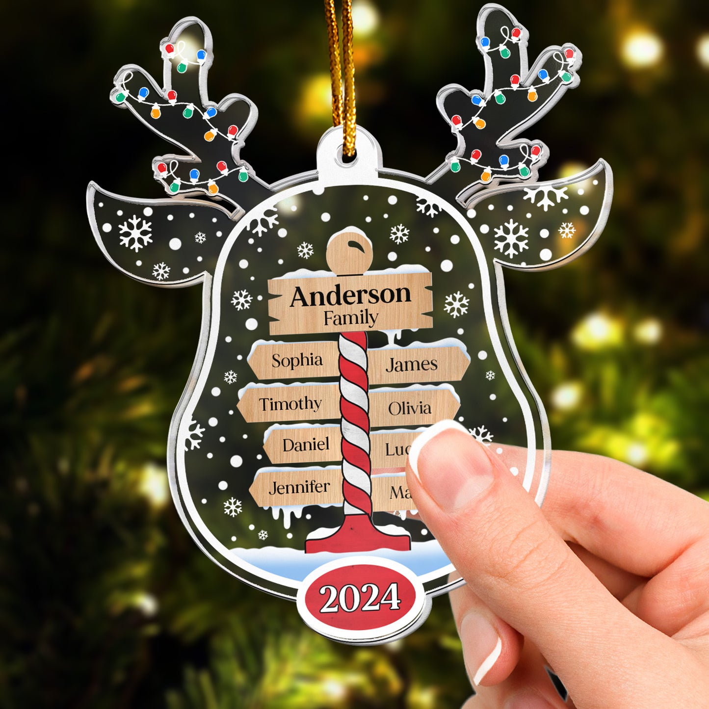 Our Family North Pole Reindeer Shaped - Personalized Acrylic Ornament