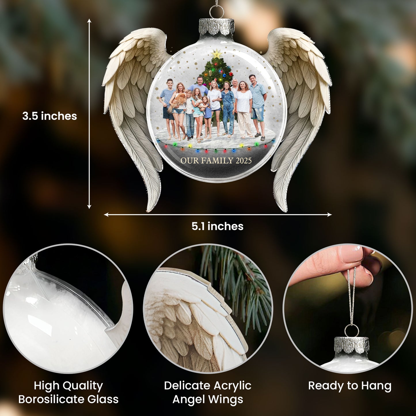 Our Family Photo Christmas Ornament - Personalized Glass Photo Ornament