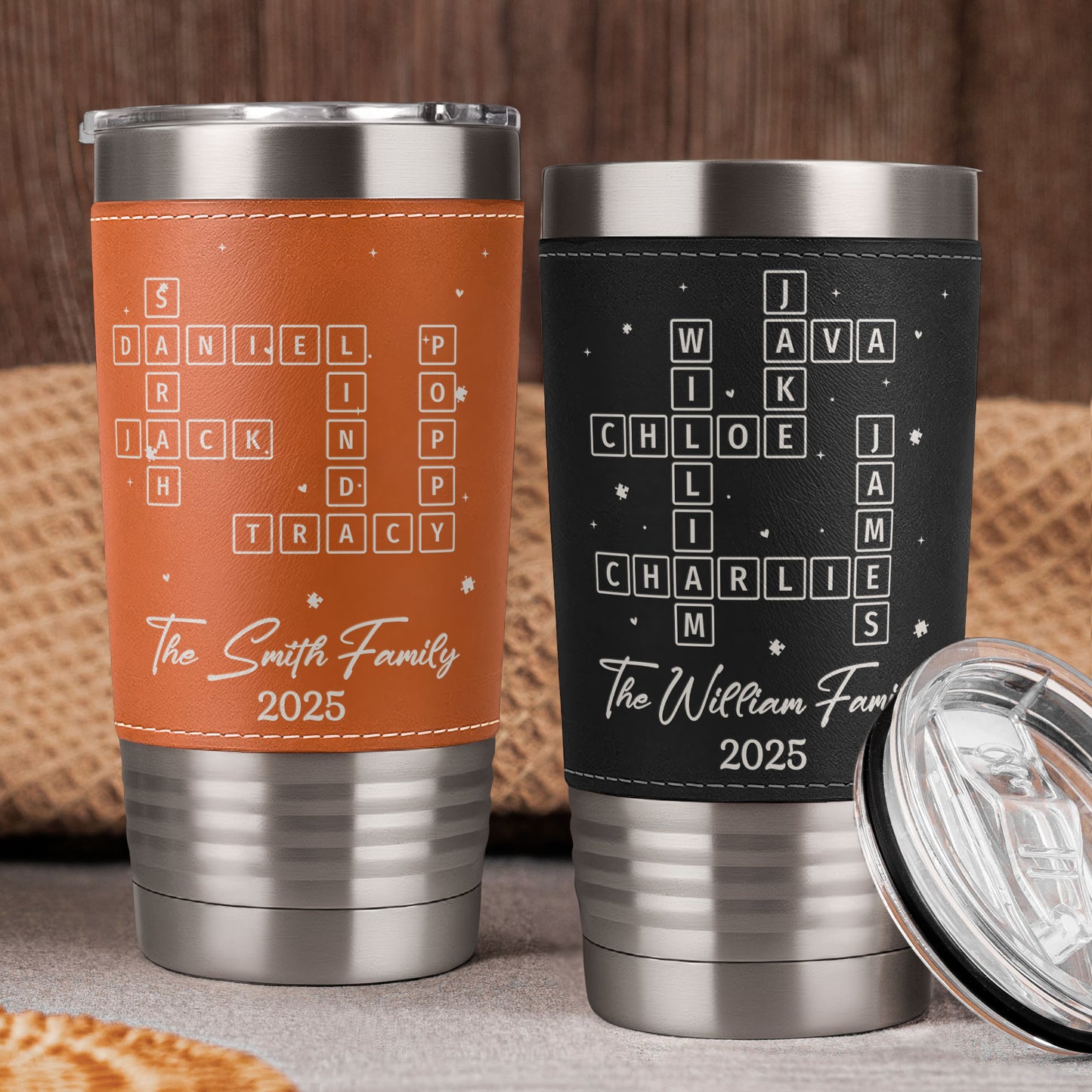 Our Family Scrabble - Personalized 20oz Leather Wrapped Tumbler