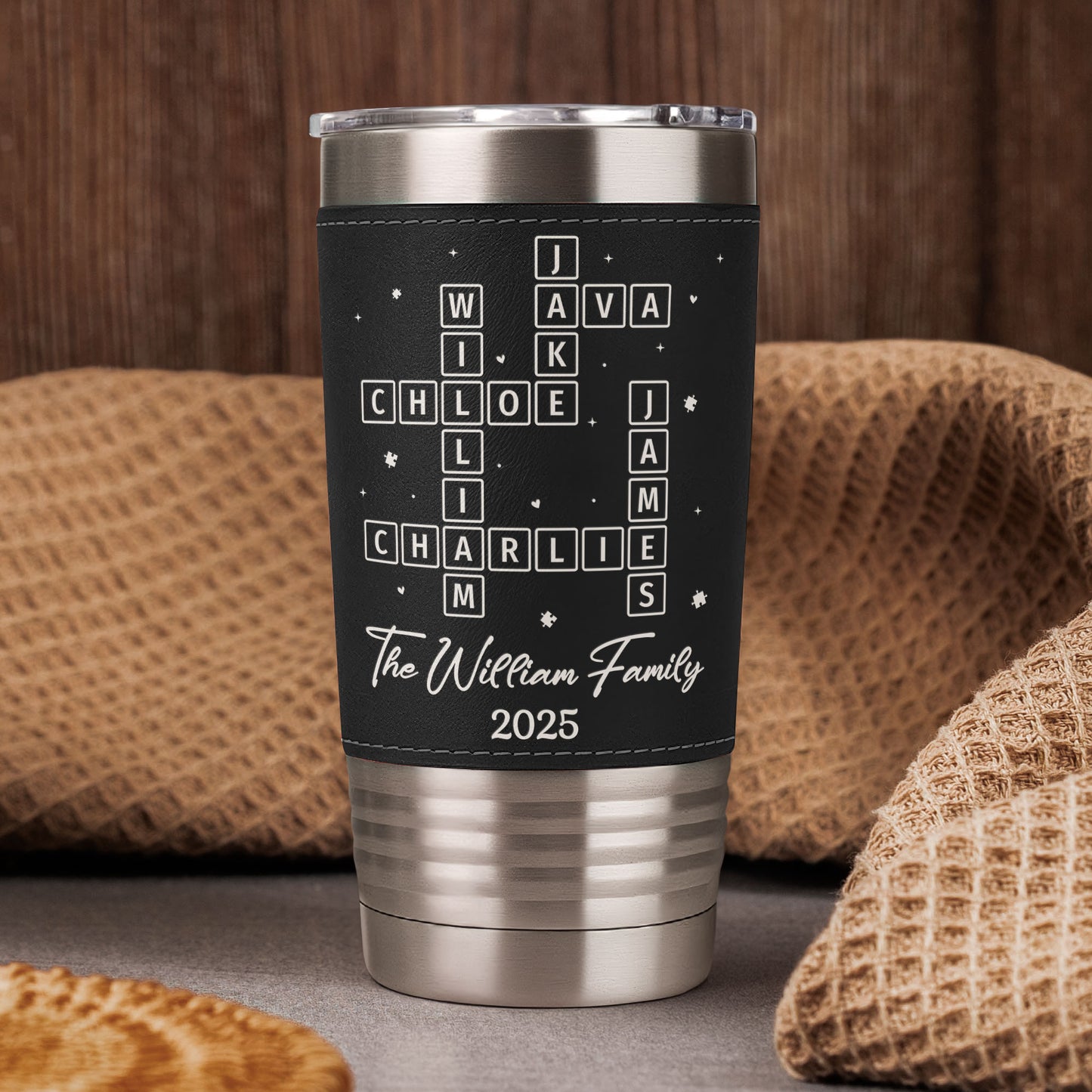 Our Family Scrabble - Personalized 20oz Leather Wrapped Tumbler