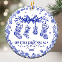 Our First Christmas As A Family Of 3,4,5,6 Toile De Jouy - Personalized Ceramic Ornament