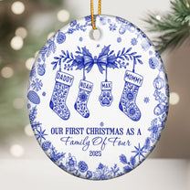 Our First Christmas As A Family Of 3,4,5,6 Toile De Jouy - Personalized Ceramic Ornament