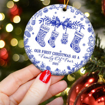 Our First Christmas As A Family Of 3,4,5,6 Toile De Jouy - Personalized Ceramic Ornament