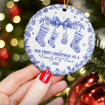 Our First Christmas As A Family Of 3,4,5,6 Toile De Jouy - Personalized Ceramic Ornament