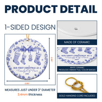 Our First Christmas As A Family Of 3,4,5,6 Toile De Jouy - Personalized Ceramic Ornament
