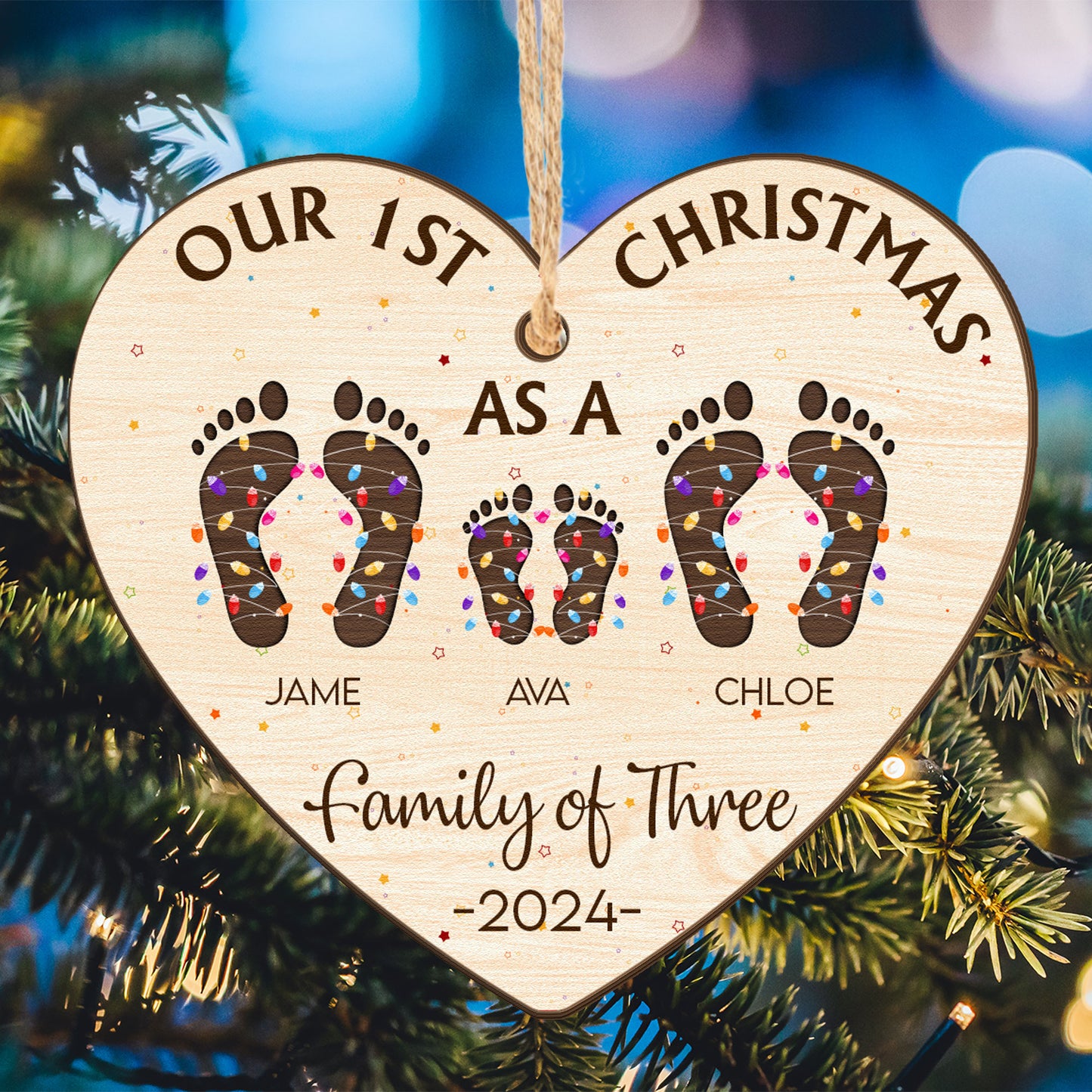 Our First Christmas As A Family Of - Personalized Wooden Ornament