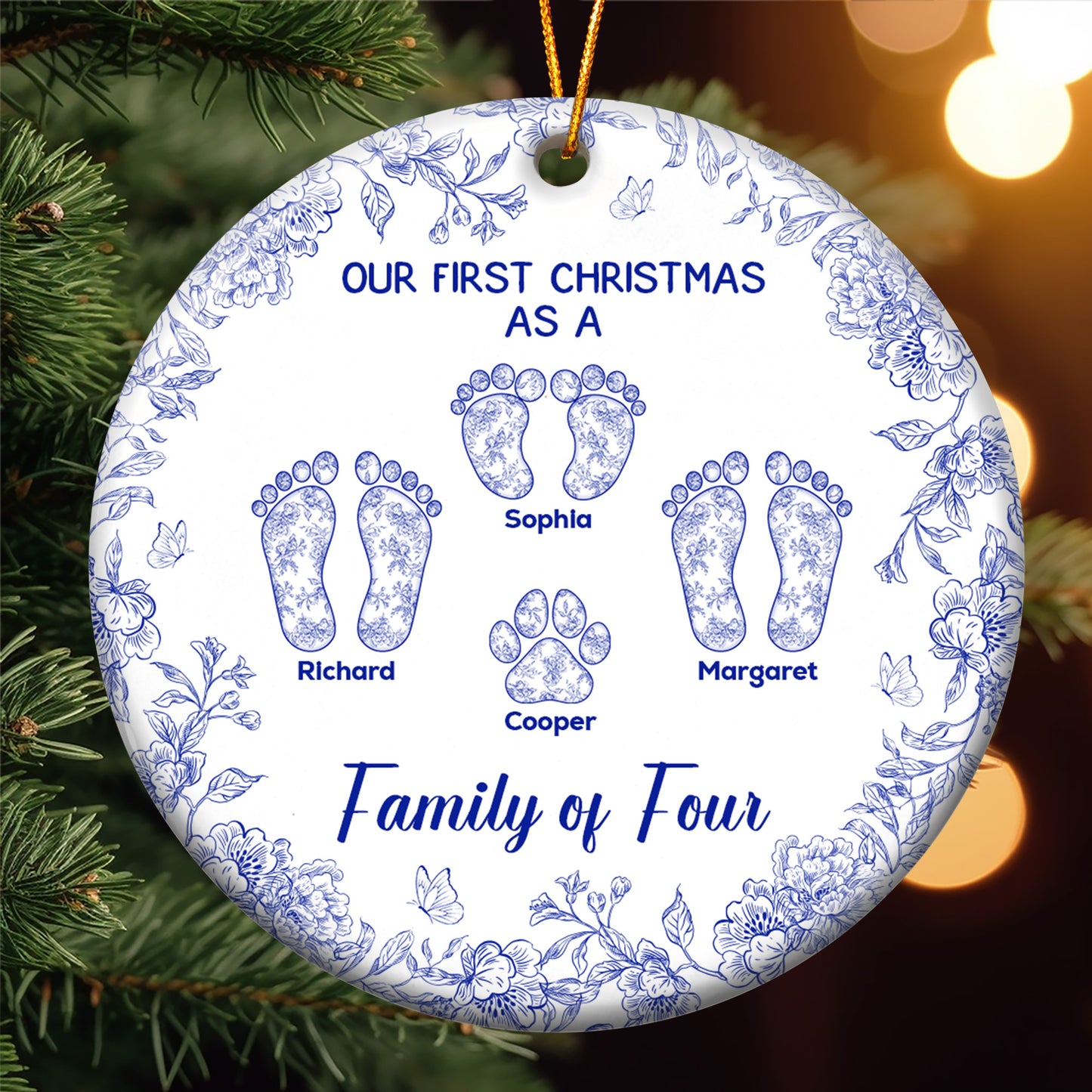 Our First Christmas As A Family Of Three, Four, Custom Number - Personalized Ceramic Ornament