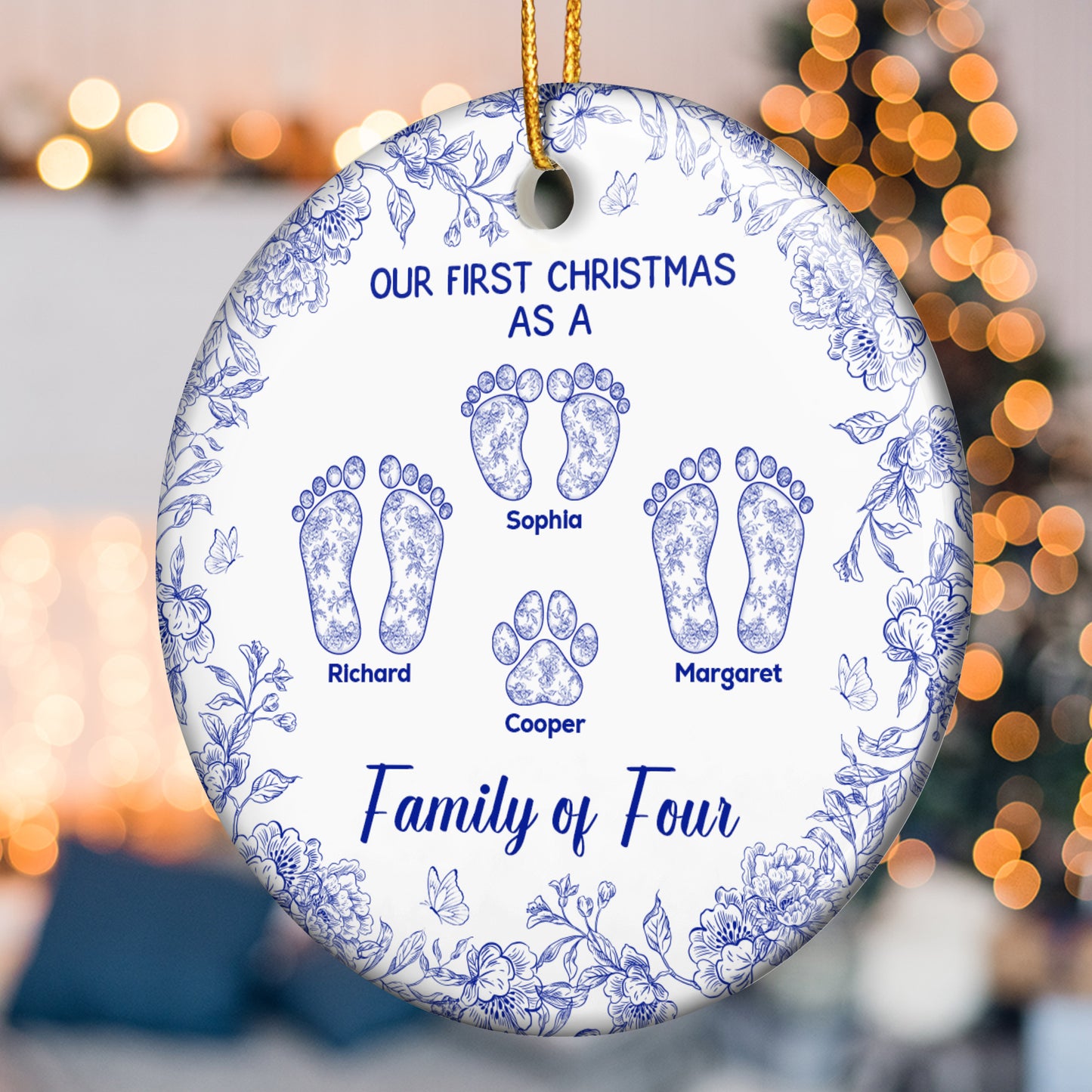 Our First Christmas As A Family Of Three, Four, Custom Number - Personalized Ceramic Ornament