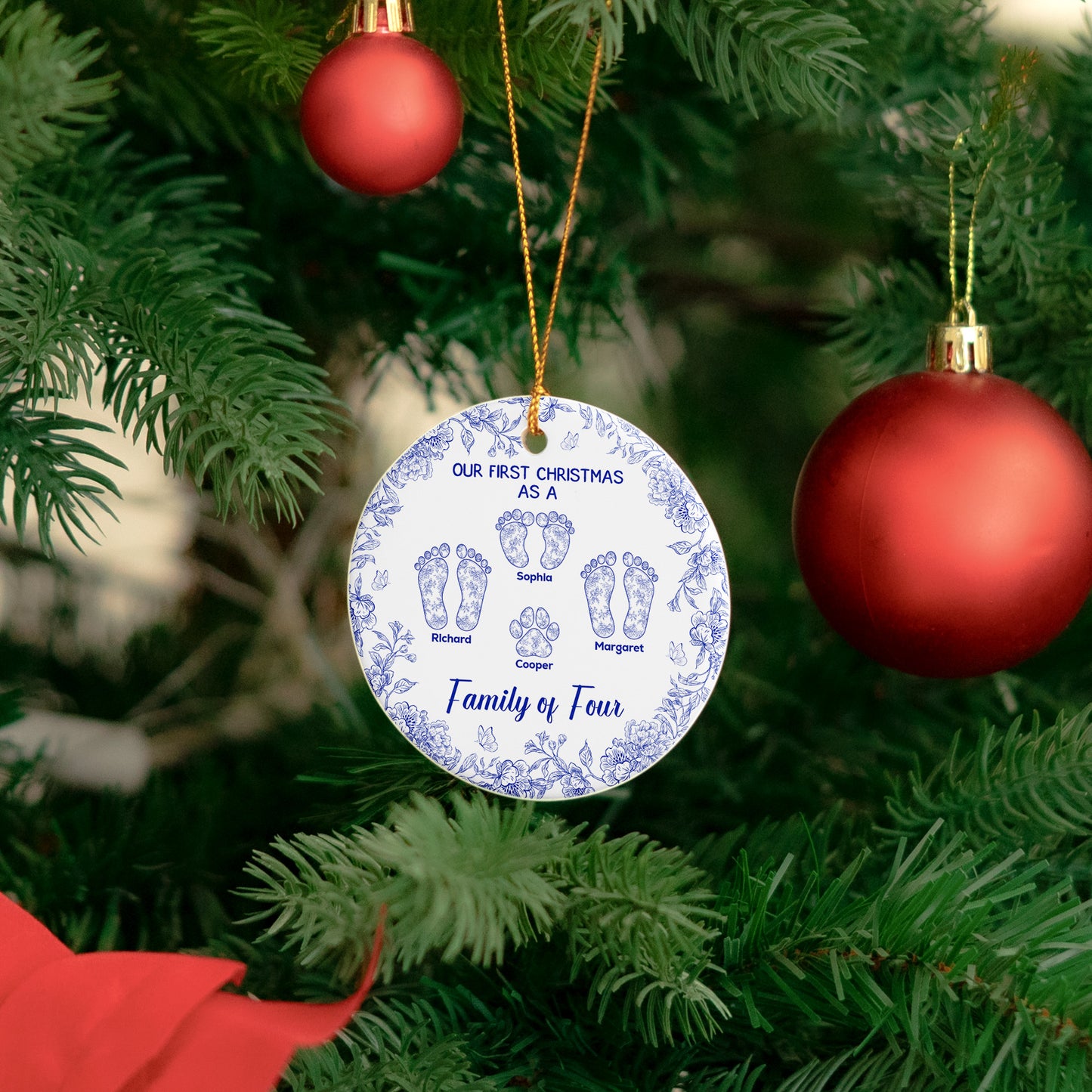 Our First Christmas As A Family Of Three, Four, Custom Number - Personalized Ceramic Ornament