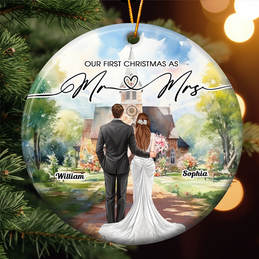 Our First Christmas As Mr Mrs - Personalized Ceramic Ornament