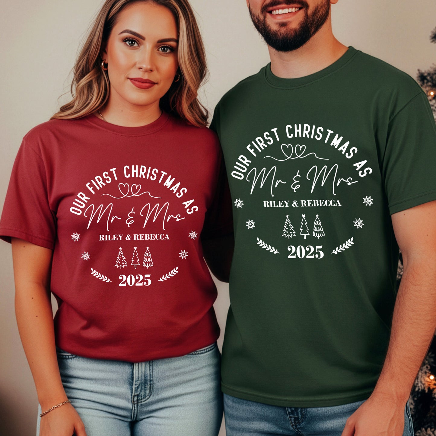 Our First Christmas As Mr & Mrs Couple Shirts - Personalized Shirt